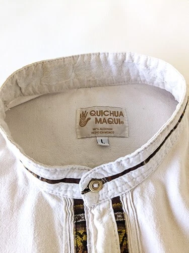 Мужская большая традиционная мексиканская рубашка гуаябера цвета слоновой кости QUICHUA MAQUI - Изображение 3 из 4