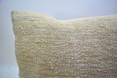 Traditional Hand Knotted Kilim Pillow, 16x16in, White Retro Vintage Pillow, - Picture 3 of 8