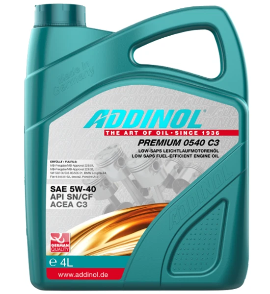 Aceite de motor ADDINOL Premium 0540 C3 VW Audi MB BMW FIAT Ford GM Porsche API SN/CF