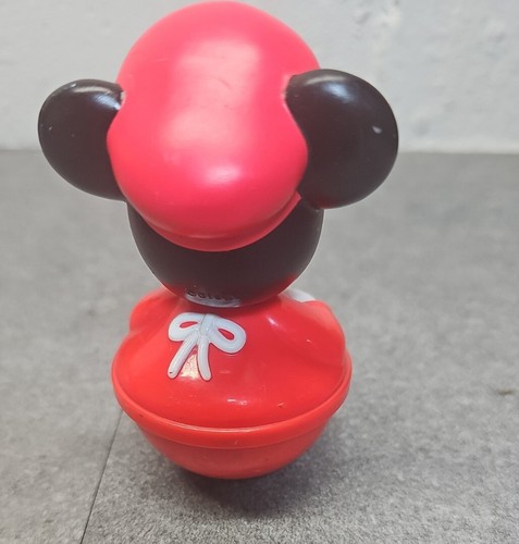 Vintage Disney Baby Mickey Mouse Weeble Wobble Roly Toy Red Hat 4" - Picture 4 of 6