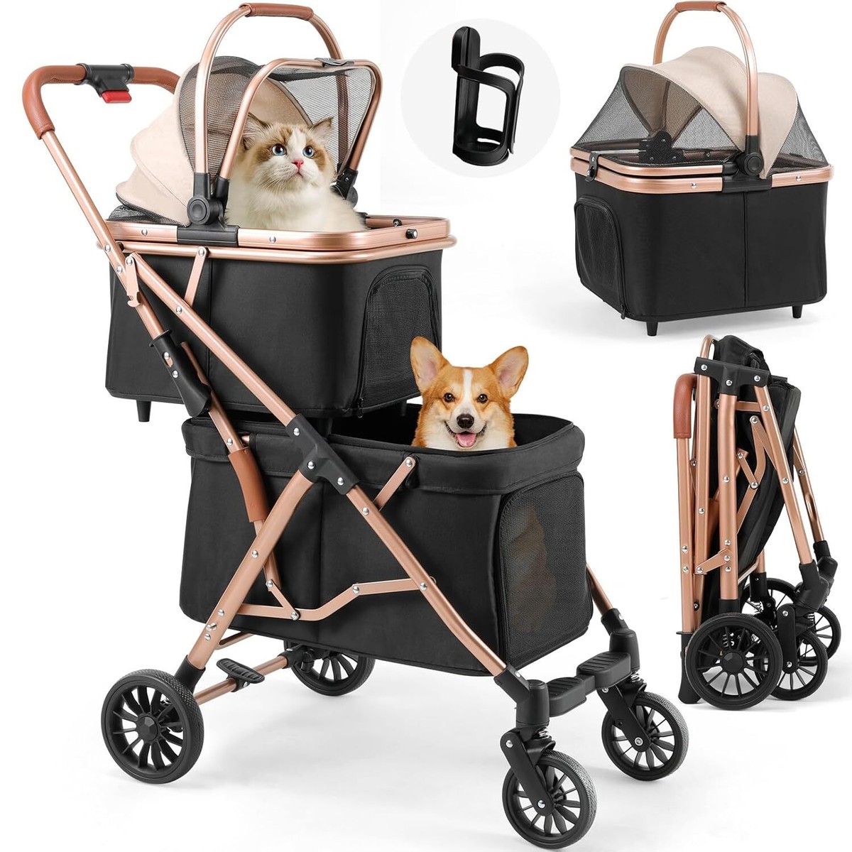 Hundewagen Hundebuggy 2 Etagen Katzen Hunde Pet Stroller Transporttasche  Faltbar | eBay.de