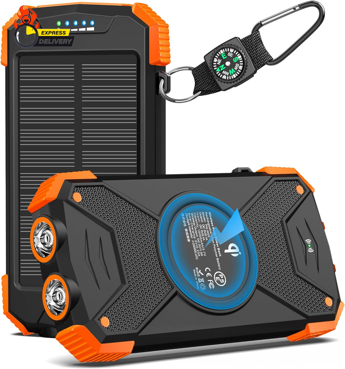 10,000mAh Solar Power Bank with 20W Fast Wireless Charging