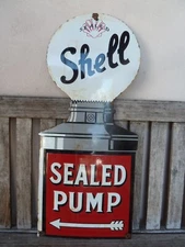 Shell porcelain sign advertising vintage gasoline 27" oil gas USA pump convex