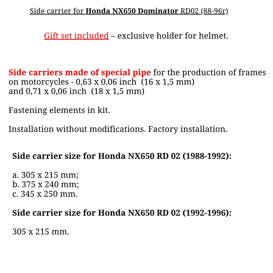 Para Honda NX650 RD02 Dominator Portaequipajes Laterales Fundas, Bolsa Suave, Bonificación Foto 3 de 4