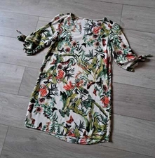 H&M Floral & Butterfly Print Short Tunic Dress Tie Sleeves Holiday Casual UK8