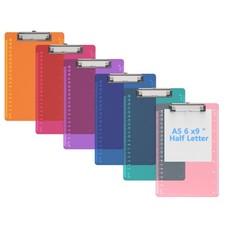 6 PCS A5 Colored Clear Clip Board with Ruler 6"x9" Low Profile Clip