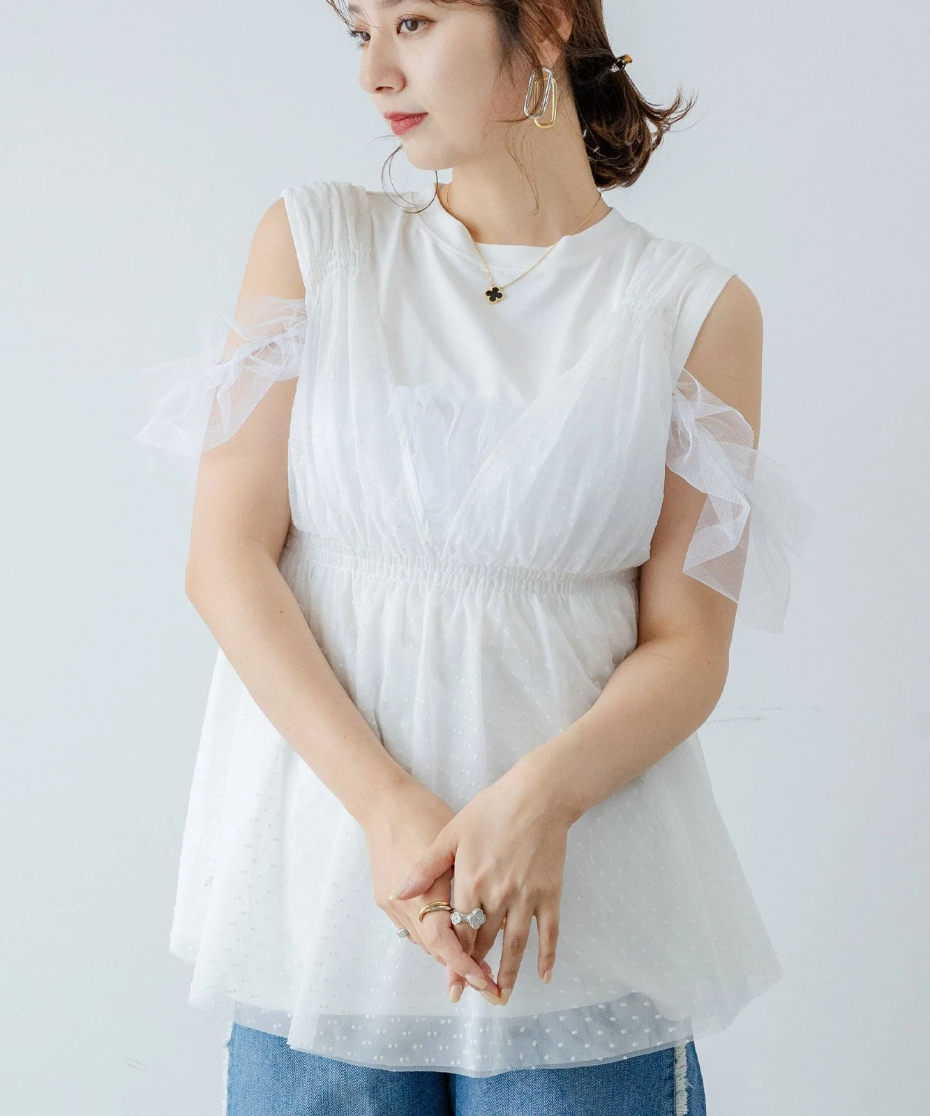 OFF WHITE tunica girocollo in tulle a pois nuova