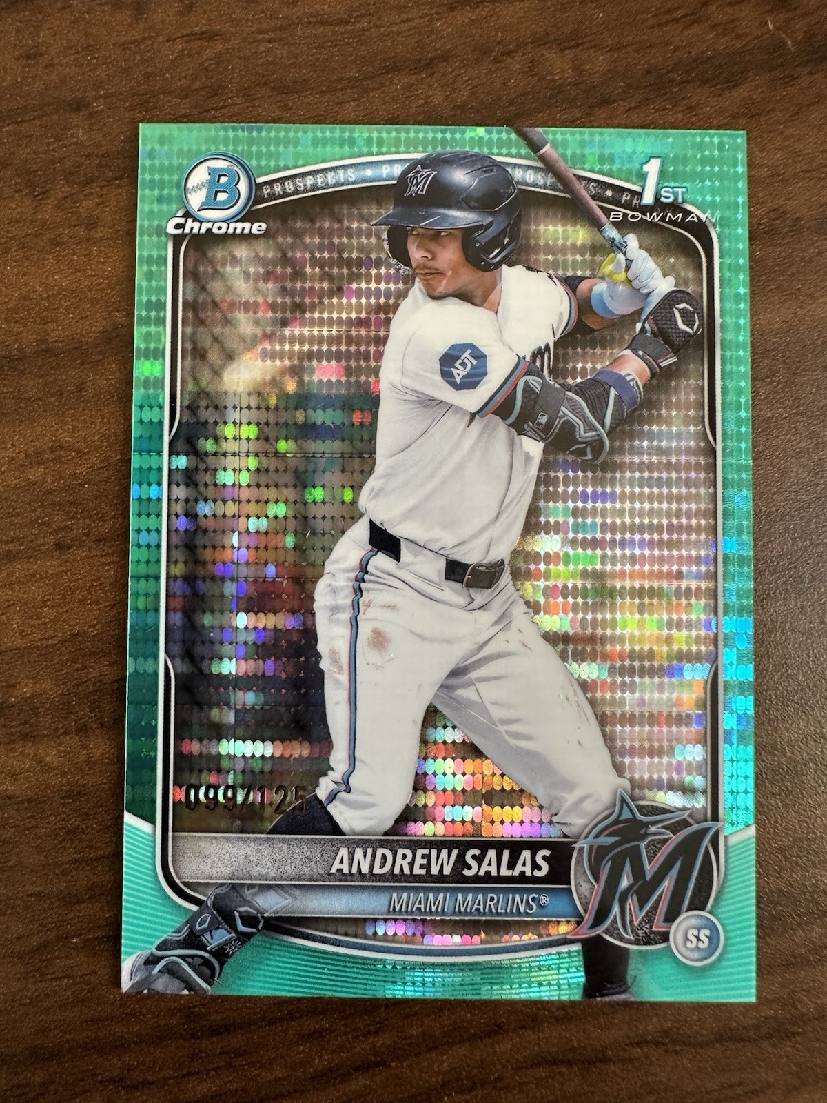 2025 Bowman Chrome ANDREW SALAS 1st Bowman AQUA Pulsar Refractor /125 Marlins