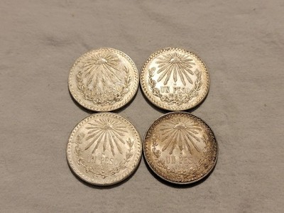 Lot of 4 Mexico 1 Un Peso .720 silver coins 1932 1933 1938 1943