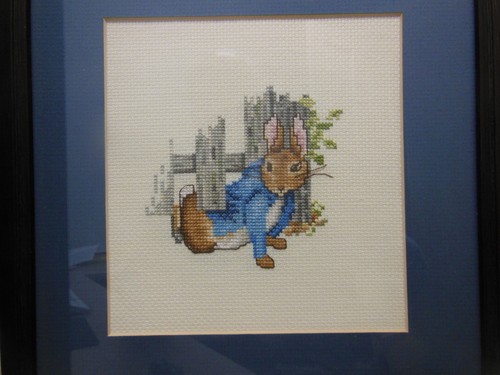 Pair Framed Matted Cross Stitch Pictures Beatrix Potter Peter Rabbit 11” X 11" - Picture 6 of 11