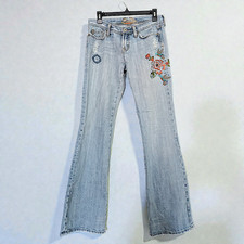 Miss me RARE vtg Y2K embroidered hummingbirds low rise fairy goth flare jeans XS