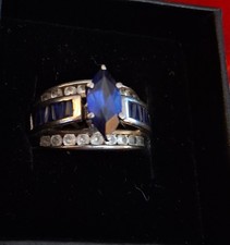 Silver Sapphire Ring, Engagement or Promise, Boxed. Size 7 1/2.