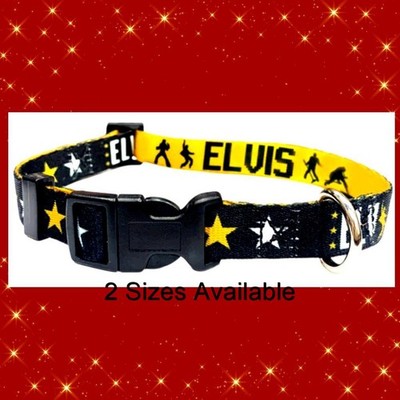 ELVIS  DOG COLLAR  Black & Gold   Adjustable   [Large  15''-23.5'']  NEW With Tags