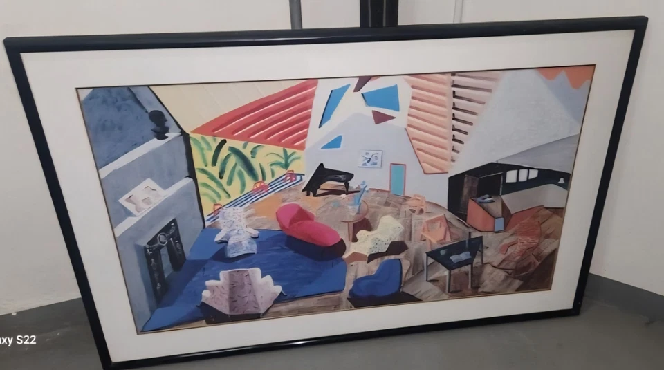 Pintura interior grande de Los Ángeles creada 1988 por David Hockney enmarcada 48x32 Foto 3 de 3