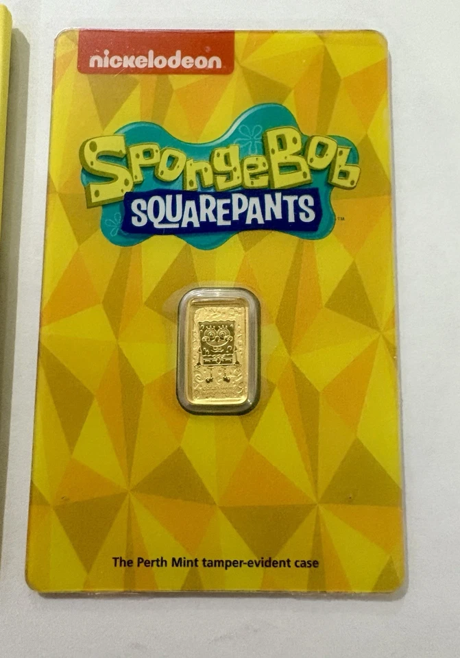 Raro - 1 Gramo Perth Mint Bob Esponja Pantalones Cuadrados Barra de Oro en Ensayo. IFKYK. Foto 4 de 4