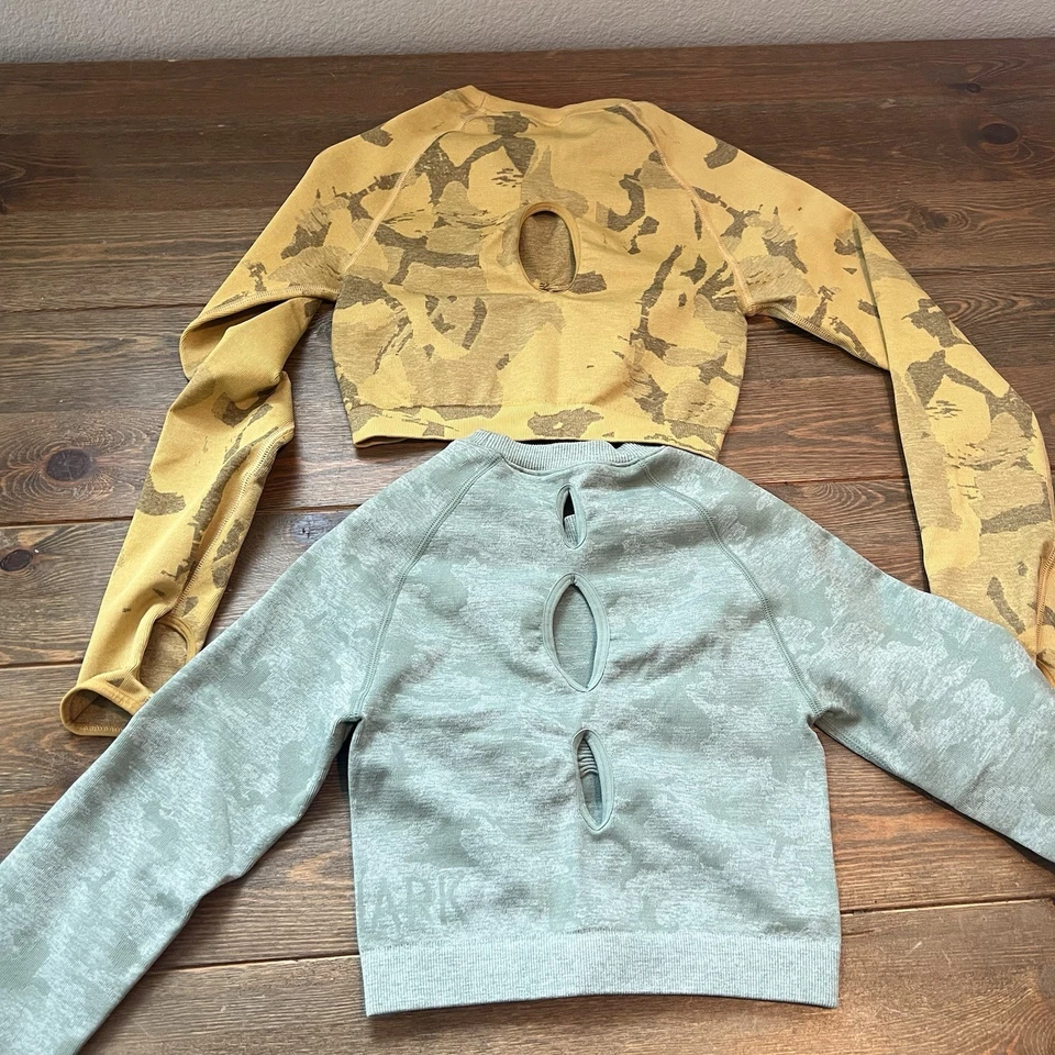 Top corto sin costuras Gymshark para mujer talla S Adapt camuflaje verde y amarillo Foto 4 de 4