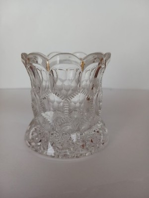 Eapg Clear W/Gold Decor DIAMOND  Toothpick Holder.  Steimer Glass Co.  1906.