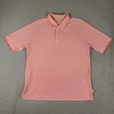 Tommy Bahama Polo Shirt Mens Large Coral Striped Casual Short Sleeve 