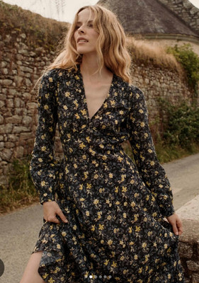 Doen Charleston Noir Winding Blossoms Women's Floral Printed Maxi Gown Dress S