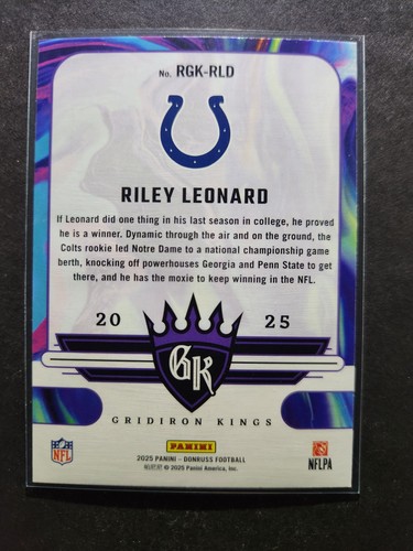 Riley Leonard 2025 Panini Donruss Football Gridiron Kings Rookie RC Colts - Bild 2 von 2