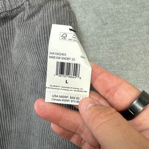 Billabong Shorts Mens Large Gray Mike EW Corduroy Drawstring Surf Skate 10" NEW - Picture 4 of 13