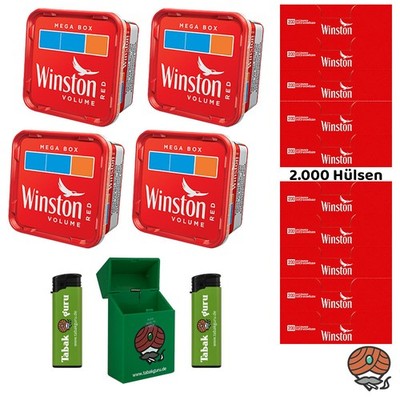 Winston Red/Rot Volumentabak Mega Box 4x 115g, King Size Hülsen, Zubehör