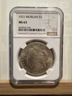 1921 Morgan Silver Dollar NGC MS63 $1 Original Toning Nice Coin BU