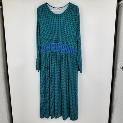 Boden Thea Green Blue Scallop Print Empire Waist Midi Dress Size 20-22R Artsy