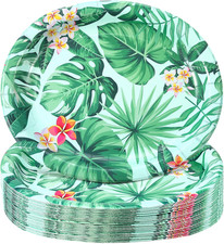 50 Pcs Hawaiian Luau Oval Paper Plates 10" X 12" Hawaiian Tropical Disposable Pl