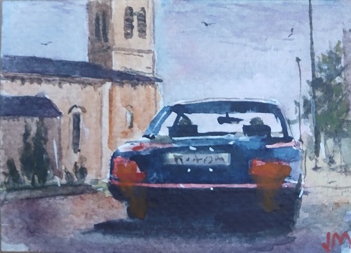 Aceo Original Watercolor Painting  "Driving"