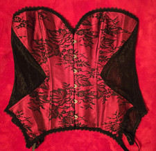 Adore Me Red Lace Corset Top XL Lace Up Whimsigoth Renaissance Vamp Bustier