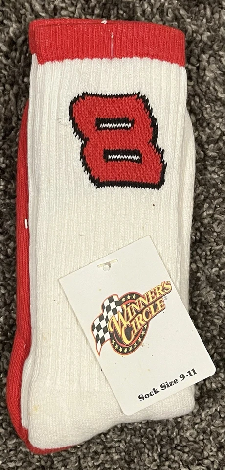 Meias vintage Dale Earnhardt JR #8 Nascar vermelho/branco (3 pares) tamanho: 9-11 novas com etiquetas - Imagem 2 de 4