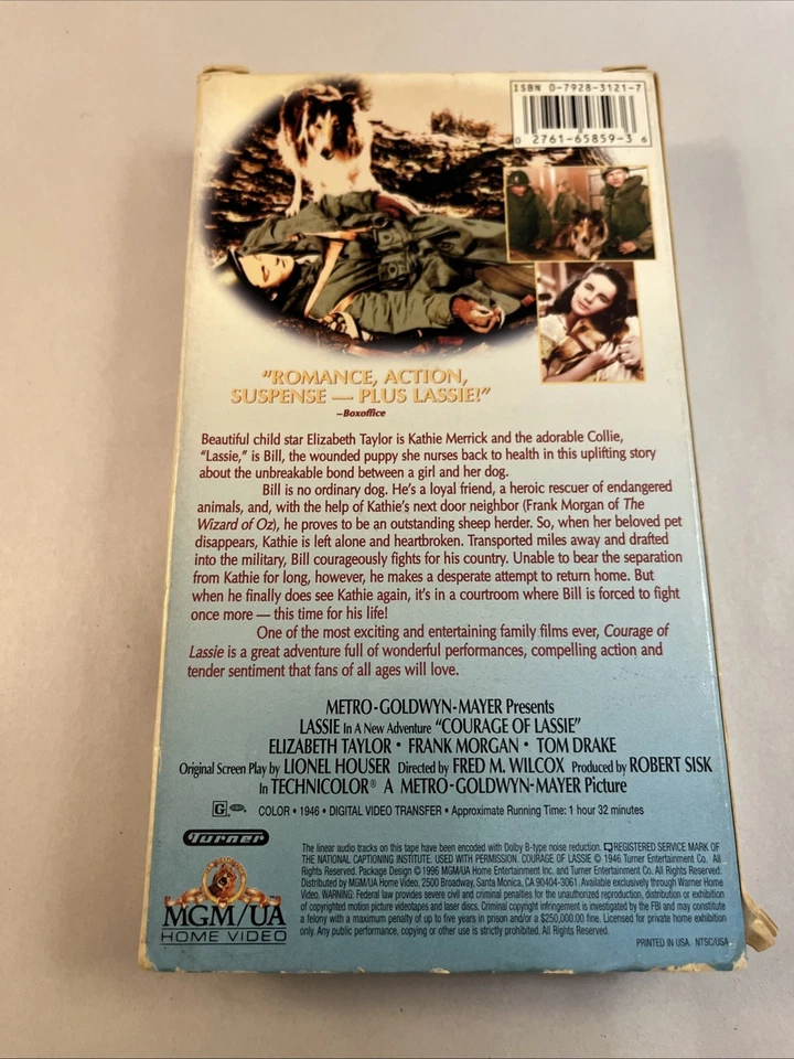 Courage of Lassie (VHS, 1992) Elizabeth Taylor, Frank Morgan, Tom Drake - Image 2 of 3