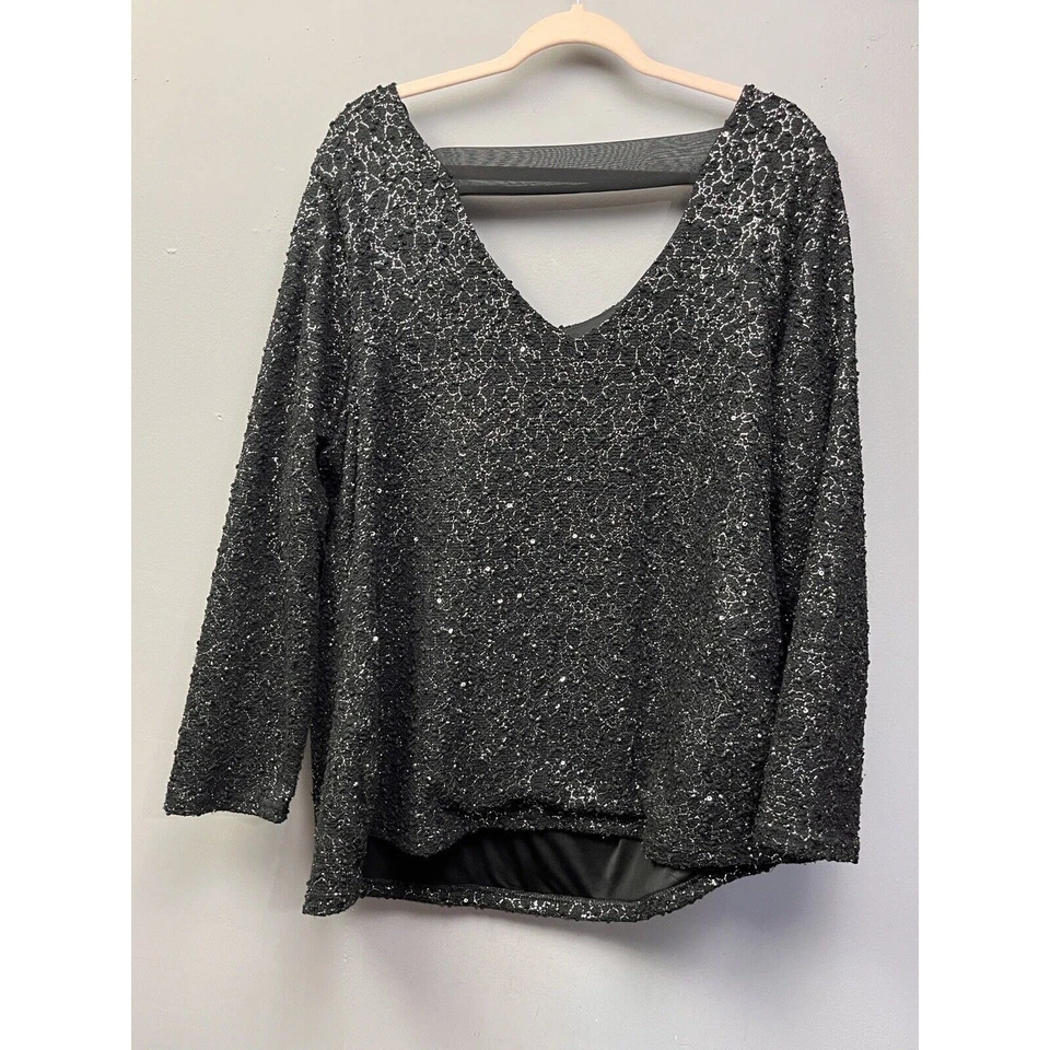 Jennifer Lopez Top Womens Plus size 3X Shimmer Silver Black Holiday Evening Top - Image 2 of 4