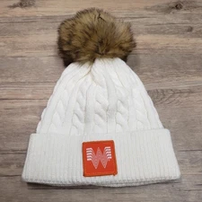 Whataburger Hat Beanie Pom Cuff Knit Patch Faux Fur Winter Mens Womens