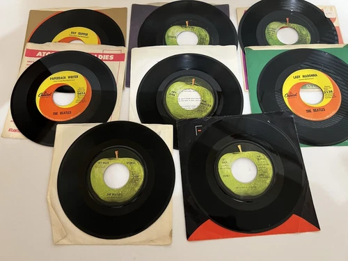 8 Vintage Beatles 45 RPM Records