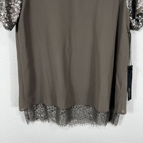 BKE Boutique Sequin Top Women's S Gray Eyelash Lace Trim Lined - Picture 3 of 17