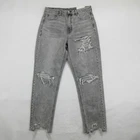 American Eagle Women Jeans 12 Long Mom Charcoal Ash Grey Distressed Ripped New