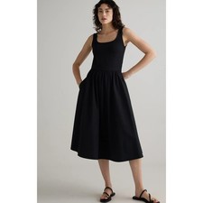 Quince Cotton Mixed Media Tank Dress Black Large