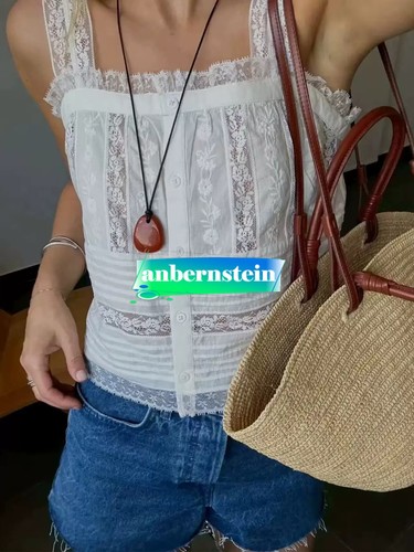 Chaleco Sezane Francés Calado Encaje Bordado Costuras Hebilla Frontal Tirantes - Imagen 5 de 17