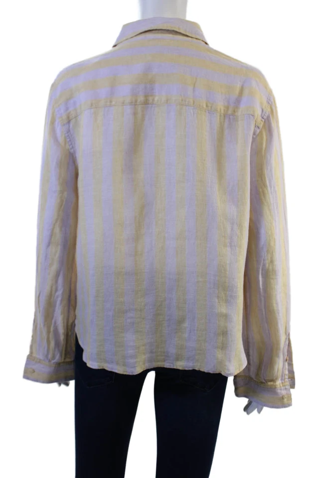 Lilly Pulitzer 女式米色条纹亚麻纽扣长袖上衣 M 码 — 第 3/4 张图片
