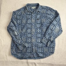 VTG Guess Jeans Paisley Blue Long Sleeve Button Up Collared Shirt Men's M Hole