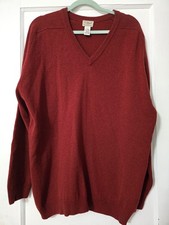 Vintage LL Bean Sweater Mens XLT 100 Lambswool V Neck Pullover Brick Red