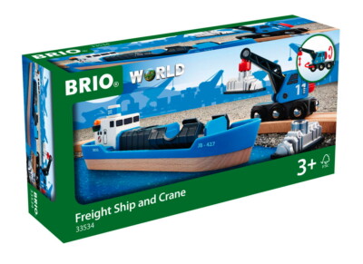 Brio World Eisenbahn Schiff Containerschiff mit Kranwagen 4 Teile 33534