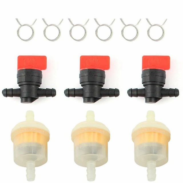 3x 1/4" In Line Fuel Gas Filter Shut Cut Off Valve Clamp Kit For Briggs