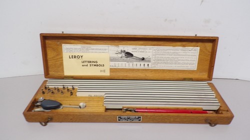 VINTAGE K&E Leroy Lettering Set Keuffel & Esser Drafting Kit Oak Wood Case