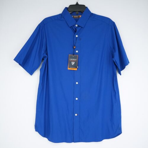 Cremieux Performance Men's Short-Sleeve Shirt M Blue Solid NWT $75