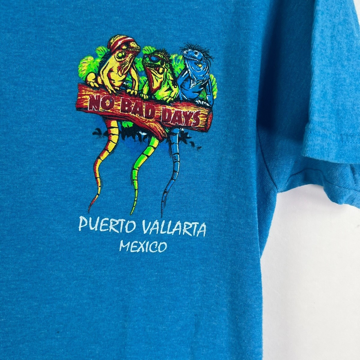 Puerto Vallarta No Bad Days Lizard T Shirt Mens Size M Blue Yazbek