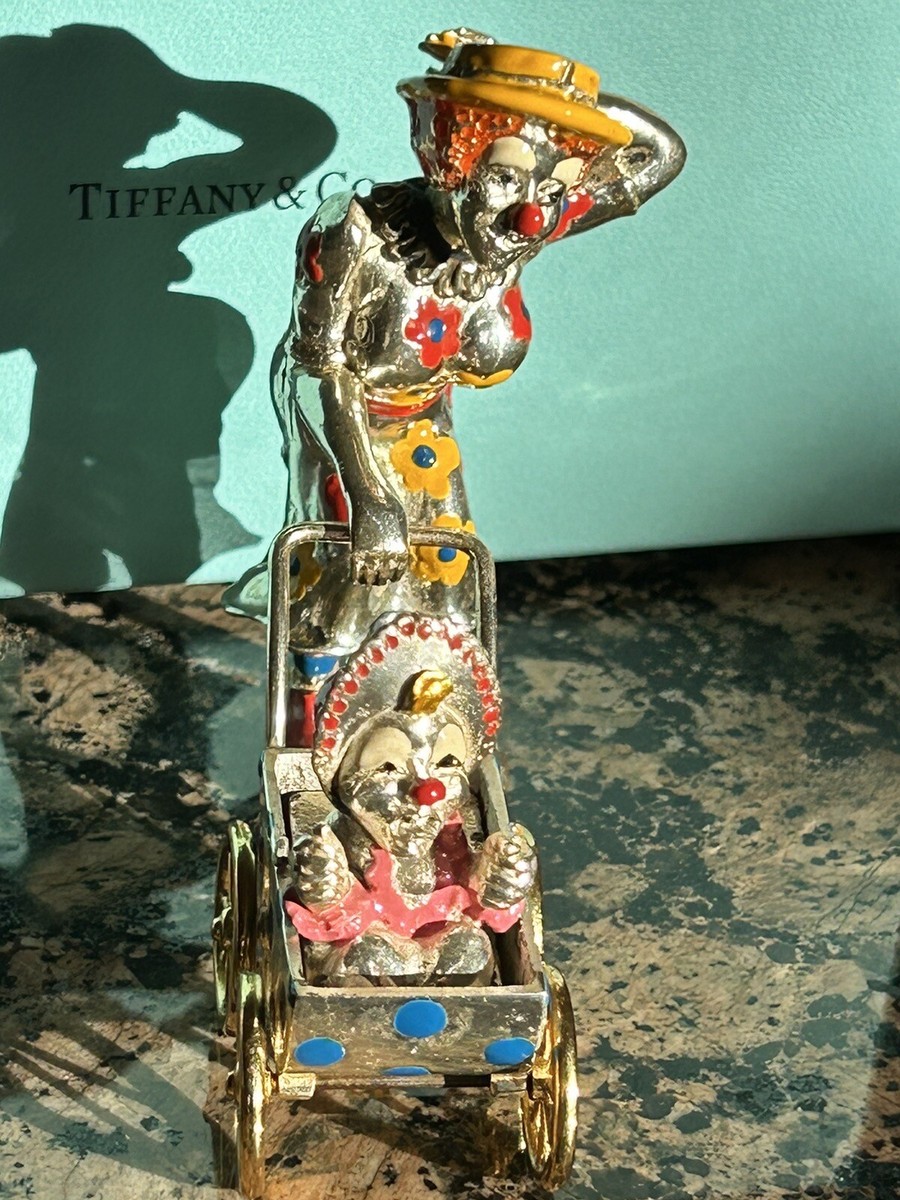 ティファニー　置物　インテリア　サーカス　シルバー Tiffany & Co Sterling Gene Moore Enamel Clown Circus Mom Baby