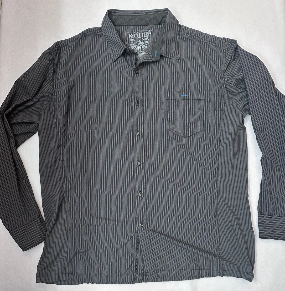 Kuhl XXL Long Sleeve Button Down Gray Striped Men’s Outdoor Shirt